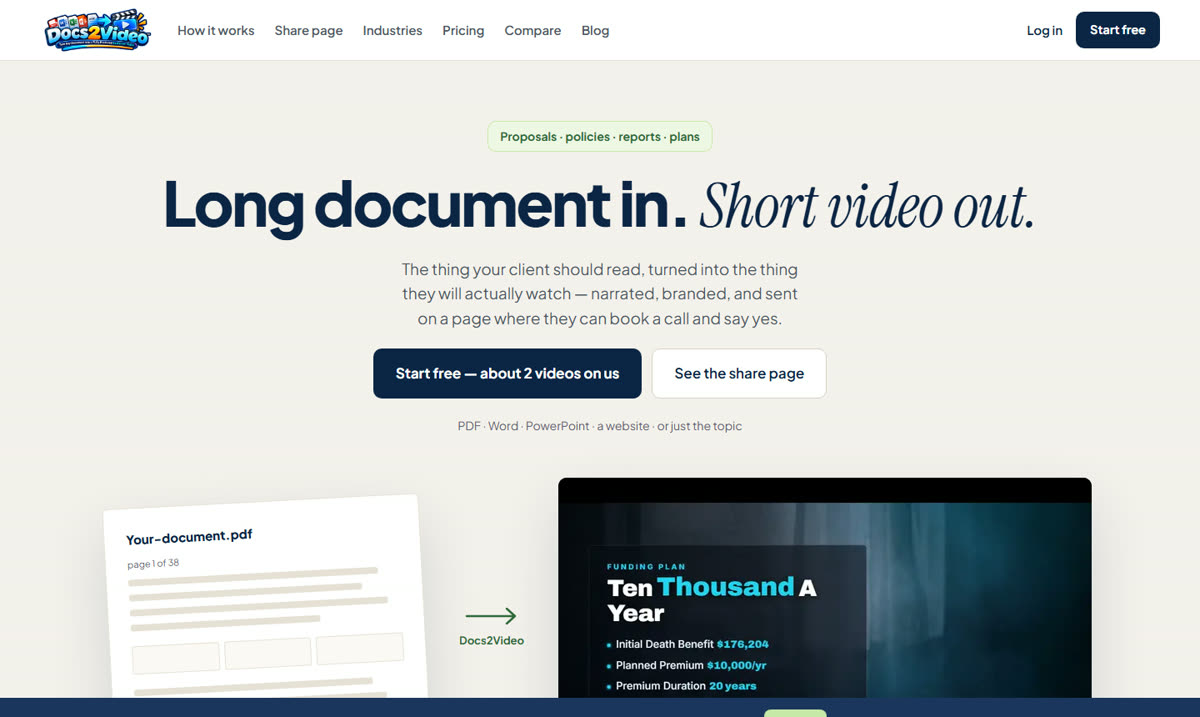 Docs2Video home page